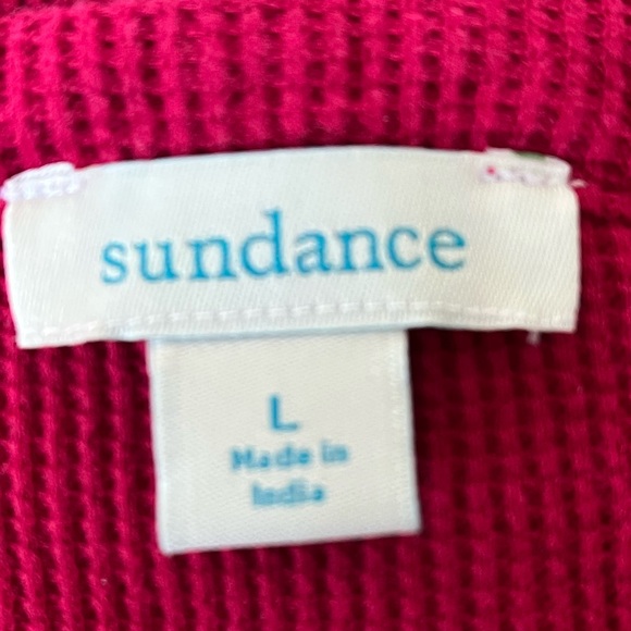 Sundance Red Thermal Waffle Weave Embroidered Cotton Top Shirt Women’s Large - Picture 6 of 9